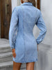 Single Breasted Turn-down Collar Long Sleeve Streetwear Bodycon Mini Denim Dress