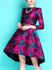 Elegant O-Neck Embroidery Long Sleeve Asymmetrical Boho Floral Jacquard Mini Dress