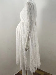Jewel Neck Sleeveless Lace Embroidered Casual Maternity Dress