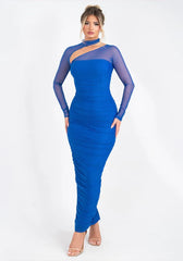 Elegant Long Sleeves Temperament Irregular Diagonal Collar Folds Zipper Stretch Long Dress