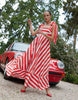 Sweet Square Collar Printed Stripe Lace Up Ankle-Length Maxi Dress