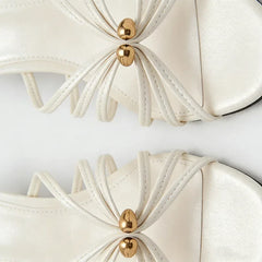 White Narrow Band Design Mid Heel
