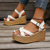 Bowtie Decor Wedges Sandals for Ankle Buckle Chunky Platform Sandals Thick Sole Elegant Shoes