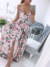 Maxi Dresses Sleeveless Printed V-Neck Split Front Maxi Floor Length Dress