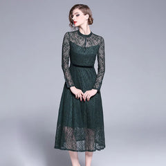 Elegant office lady long Sleeve Lace Dress