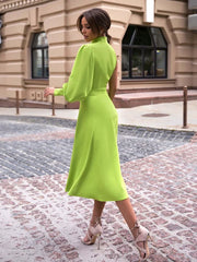 Buttons Polyester Long Sleeves Midi Dress