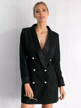Elegant Front Button Double Breasted V-Neck Long Sleeve Office Blazer Dress