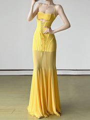 Hollow Out Trumpet Beach Style Slim Slash Neck Sleeveless Maxi Dresses