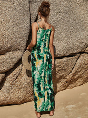 Printed Sleeveless Pattern V-Neck Polyester Long Maxi Dress