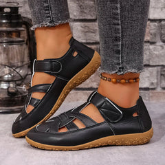 Casual Sandals Leather Hollow Flat Sandals Comfortable Round Head Closed Toe Beach Shoes
