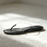 Transparent PVC Clip Toe Flip Flops Round-Toe Sewing Detail Flat Sandals Beach Sandals Sandalias