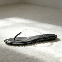 Transparent PVC Clip Toe Flip Flops Round-Toe Sewing Detail Flat Sandals Beach Sandals Sandalias