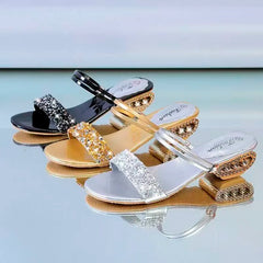 Shiny Crystal Slippers Luxury Rhinestone Med Heel
