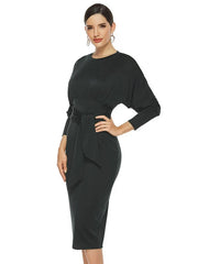 Bodycon Dresses Jewel Neck Knotted Midi Dress Sheath Dress