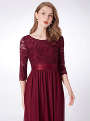 Prom A-Line Half Sleeves Tulle Lace Floor-Length Dresses