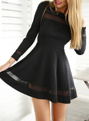 Chiffon Inserts Long Sleeve Mini Skater Dress