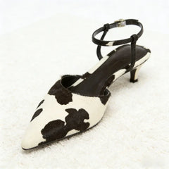 Animal Print Decoration Ankle Strap Pumps Pointed Toe Mid High Heel