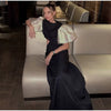 Elegant O-Neck Puff Sleeve Hollow Out Waist Short Sleeved Long Evening Gowns