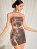 Elegant zipper Bodycon Short Strapless Backless Sequin Mini Dress