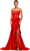 Elegant Spaghetti Straps Satin off Shoulder Backless Cocktail Prom Maxi Dresses