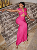 Elegant V-Neck Off Shoulder Ruched Skinny Peach Hip Midnight Party Hollow Maxi Dress