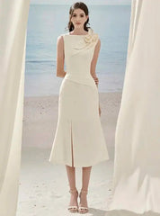 3D Flower Erotic Patchwork Sleeveless Pleated Split Slim Party Dresses