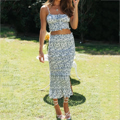 Ruffle Elastic Two Pieces Holiday Long Dress