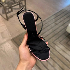 Black Satin Color Block Stiletto High Heel