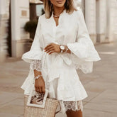 Elegant Lace Dress Flare Sleeve Solid mini dress