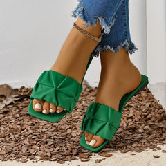 Slippers for Flip Flops Flats Pleated Korean Slippers Sandals Green Slip on Shoes