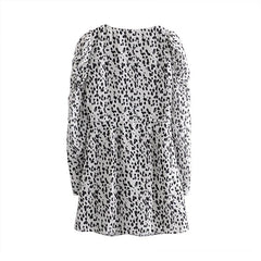 Leopard V Neck Puff Long Sleeve Street Wear Mini Dresses