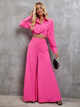 Casual Turndown Collar Long Sleeve Top And Wide-leg Pants Two-Piece Set