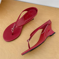Designer Buckle Clip Toe Slippers Wedges High Heel