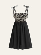 Embroidered Midi Dress With Tie-Up Straps