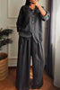 Casual Cotton And Hemp Commuting Style Loose Collar Top Wide Leg Pants Two Piece Set