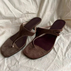 High Quality Faux Suede Brand Slippers Square Toe Clip Toe High Heel