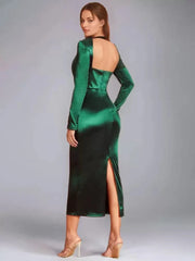 Elegant Embellished Collar Sheer Semi Formal Midi Dress