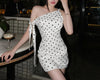 Casual Diagonal Neck Sleeveless Patchwork Polka Dot Spliced Lace Up Mini Dress