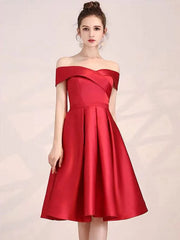 Elegant Off Shoulder Knee Length Formal Satin Cocktail Party Dress