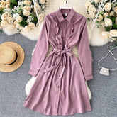 Chic Blouses Turn-down Collar Long Sleeve A-line Elegant Streetwear Dresses