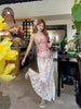 Elegant Mesh Floral Corset Top and Lace Midi Skirt Two Piece Set
