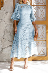 Women's Lantern Sleeve Stylish A-Line Midi Dress
