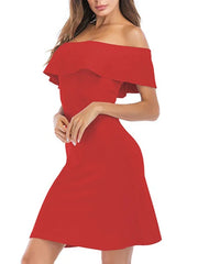 Casual Bateau Neck Cotton Blend Beach Mini Dress