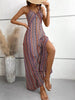 Bohemian Ethnic Spaghetti Strap Pattern Backless Split Thigh Maxi Dress