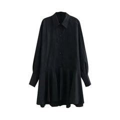 Turn Down Collar Long Sleeve Pleated Mini Dress