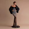 Luxury Sparkle Crystal Beaded Illusion Mermaid Bow Evening Maxi Dresses