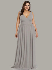 Plus Size Bridesmaid Dresses A Line V Neck Floor Length Zipper Matte Satin Formal Gowns