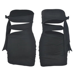 Sleeveless Strapless Hollow Bandage Party Mini Dress