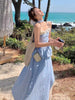 Plaid Style Two-Piece Floral Camisole Top Paired With Mesh Patchwork Irregular Skirt Set