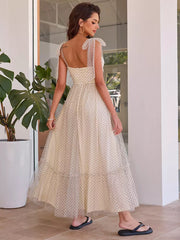 Polka Dot A-line With Adjustable Shoulder Strap Maxi Dress